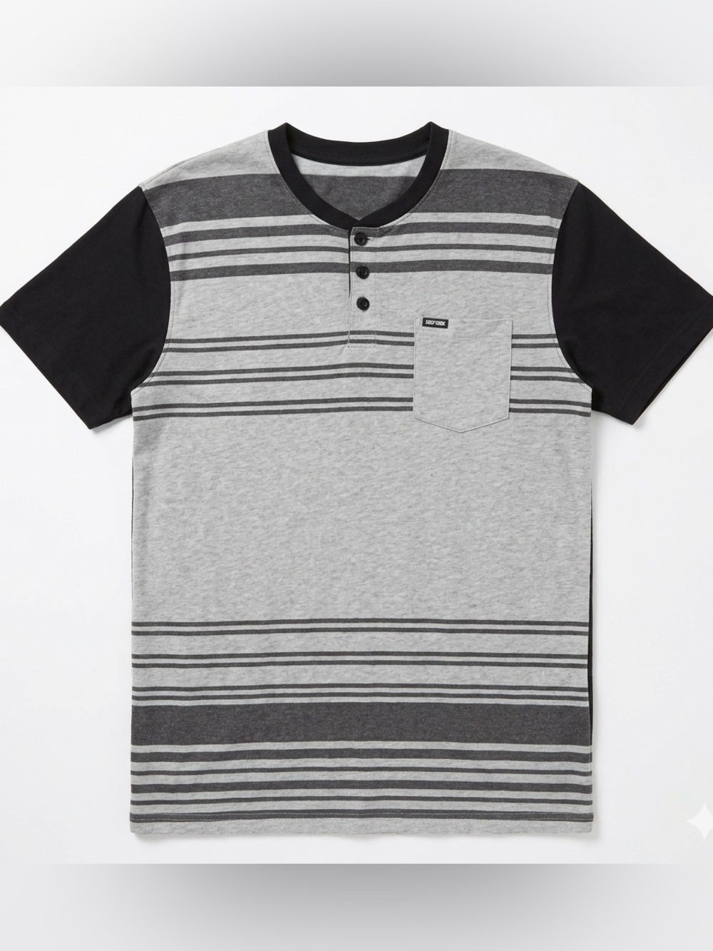 Zoo York Men’s Cotton Gray and Black Striped T-Shirt with Pocket